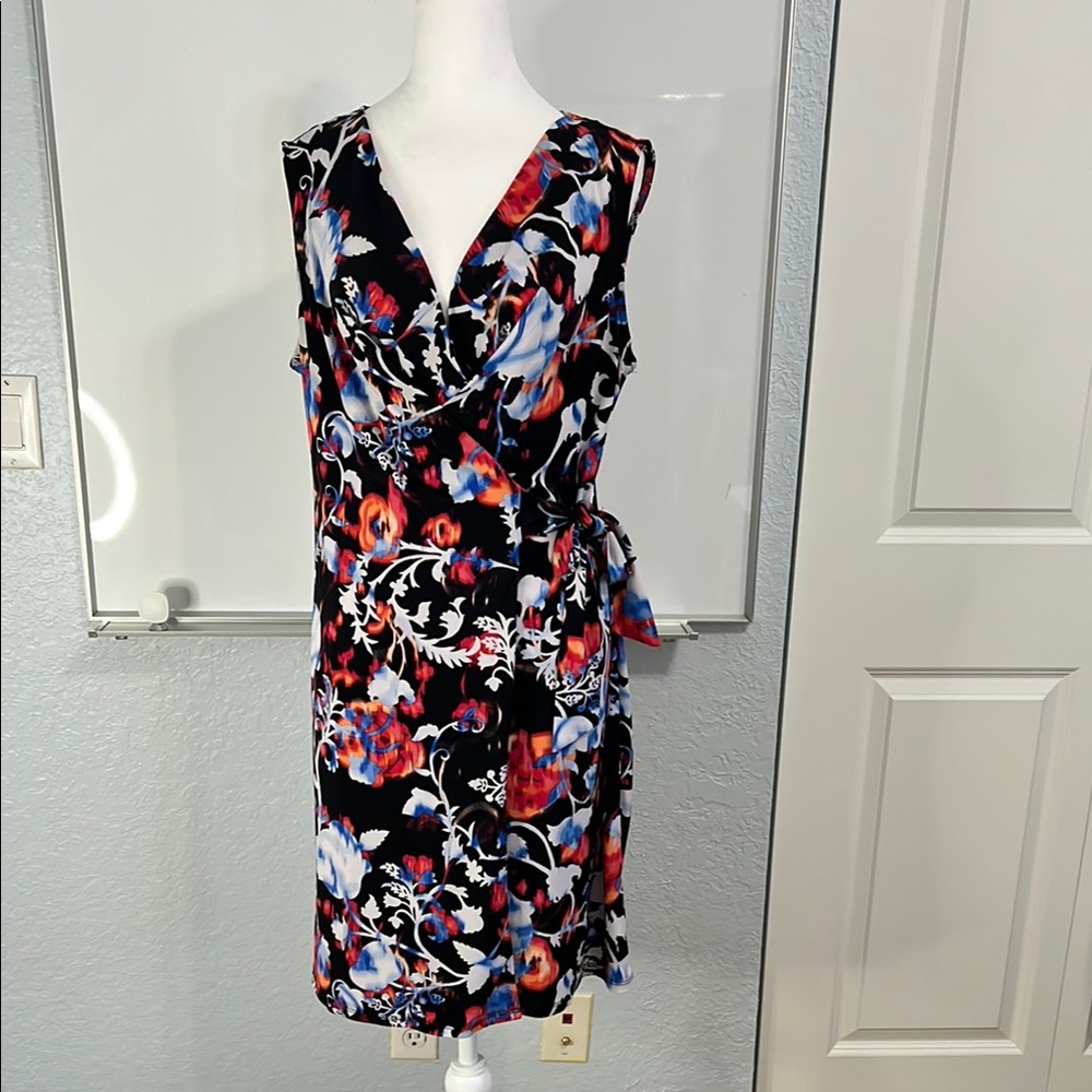 Dana Buchman Colorful Faux Wrap Midi Dress L